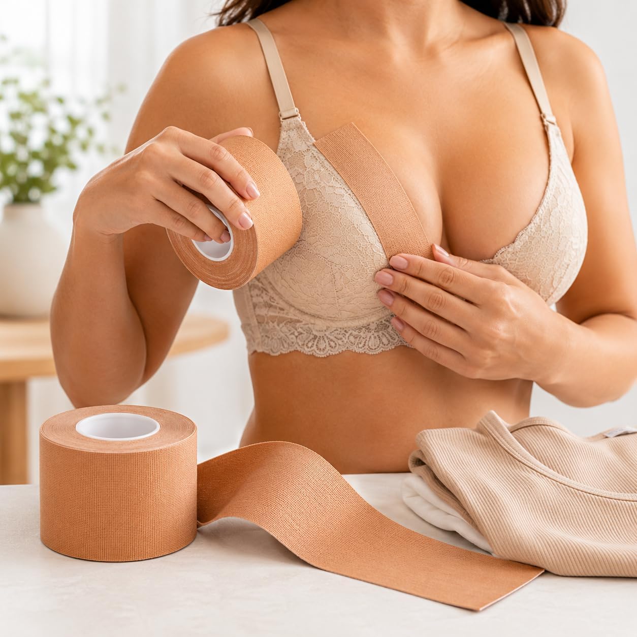 Fita Levanta Seios Adesiva Push Up Hipoalergênica à Prova d’Água, 5 cm x 5 m, para Decotes e Roupas Sem Alça IZECARE