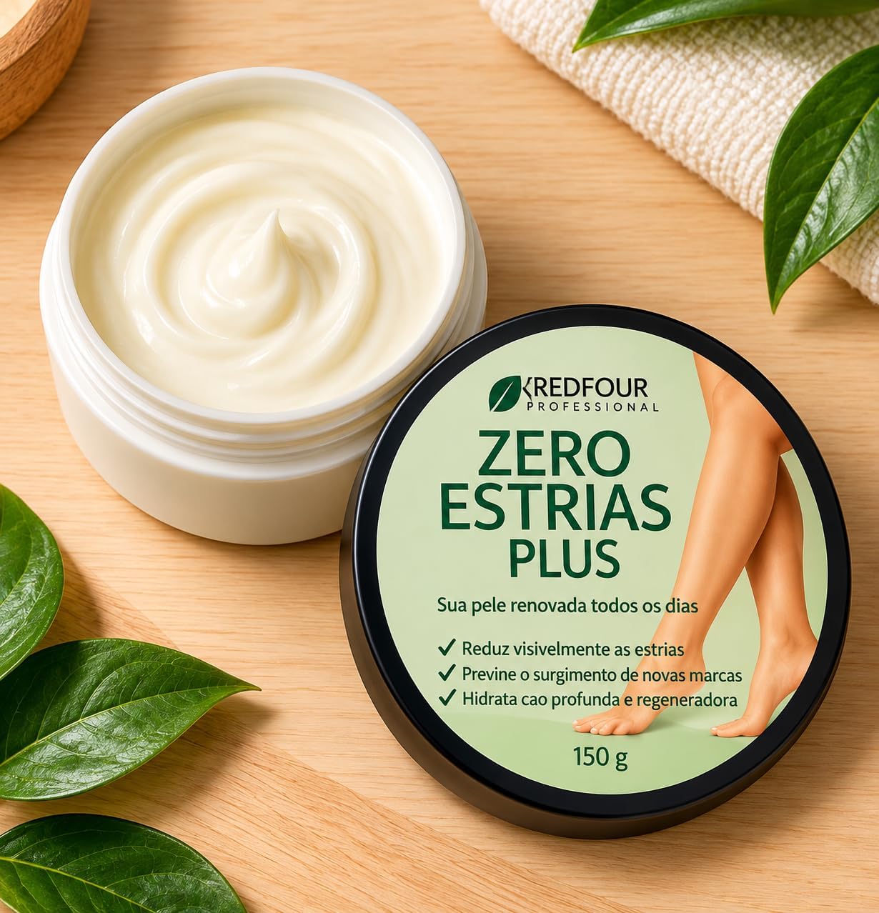 Creme Zero Estrias Plus RedFour Professional 150 g Hidratante Corporal para Massagem e Cuidados com a Aparência das Estrias, Todos os Tipos de Pele