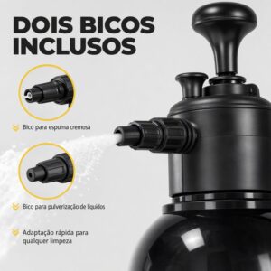 Pulverizador Snow Foam Vollekz 2 L 3 em 1 Portátil com 2 Bicos, Espuma Densa e Vedação Reforçada para Lavagem Automotiva
