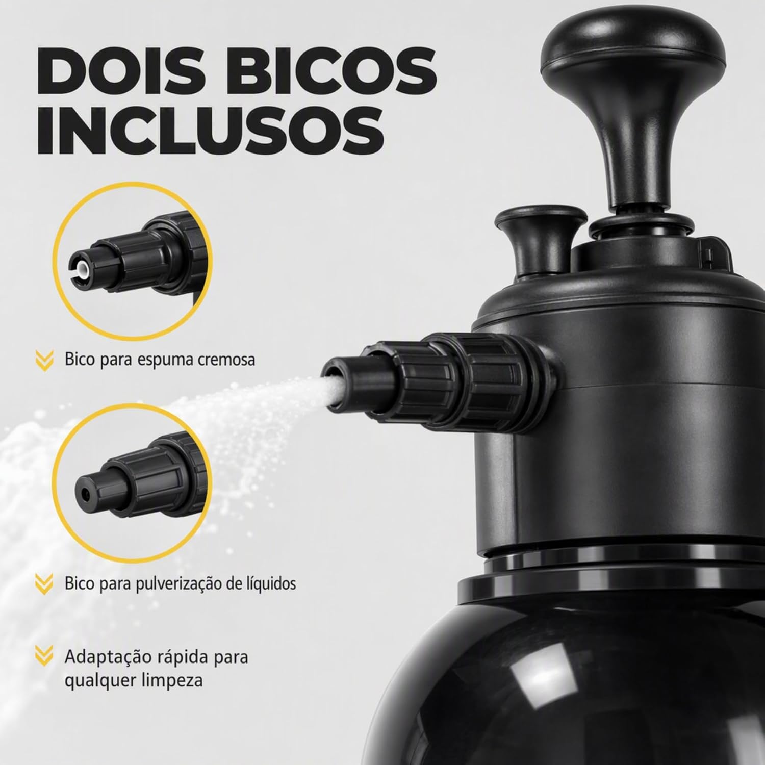 Pulverizador Snow Foam Vollekz 2 L 3 em 1 Portátil com 2 Bicos, Espuma Densa e Vedação Reforçada para Lavagem Automotiva
