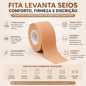 Fita Levanta Seios Adesiva Push Up Hipoalergênica à Prova d’Água, 5 cm x 5 m, para Decotes e Roupas Sem Alça IZECARE