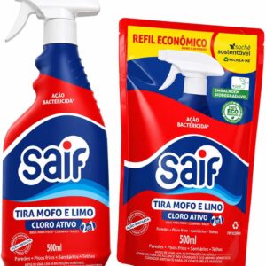 Tira Mofo e Limo Saif Kit Spray 500 ml + Refil 500 ml com Cloro Ativo e Ação Bactericida para Rejuntes e Telhas