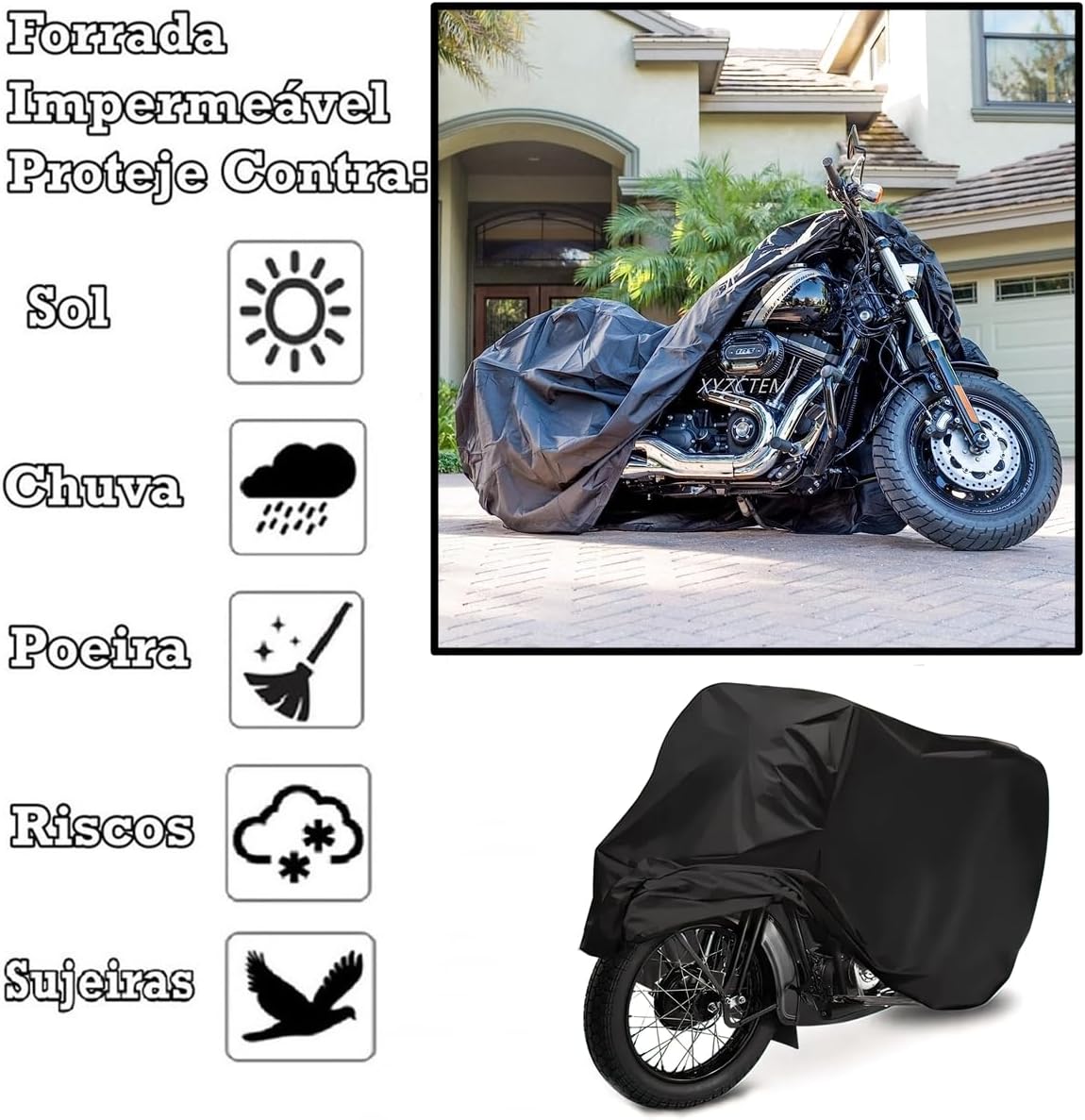 Capa para Moto Impermeável Forrada em Couro, Proteção UV, Sol e Chuva, Tamanho G IZE PROTECT IZESHOP Capa para moto tamanho G IZE PROTECT para motos grandes e proteção completa