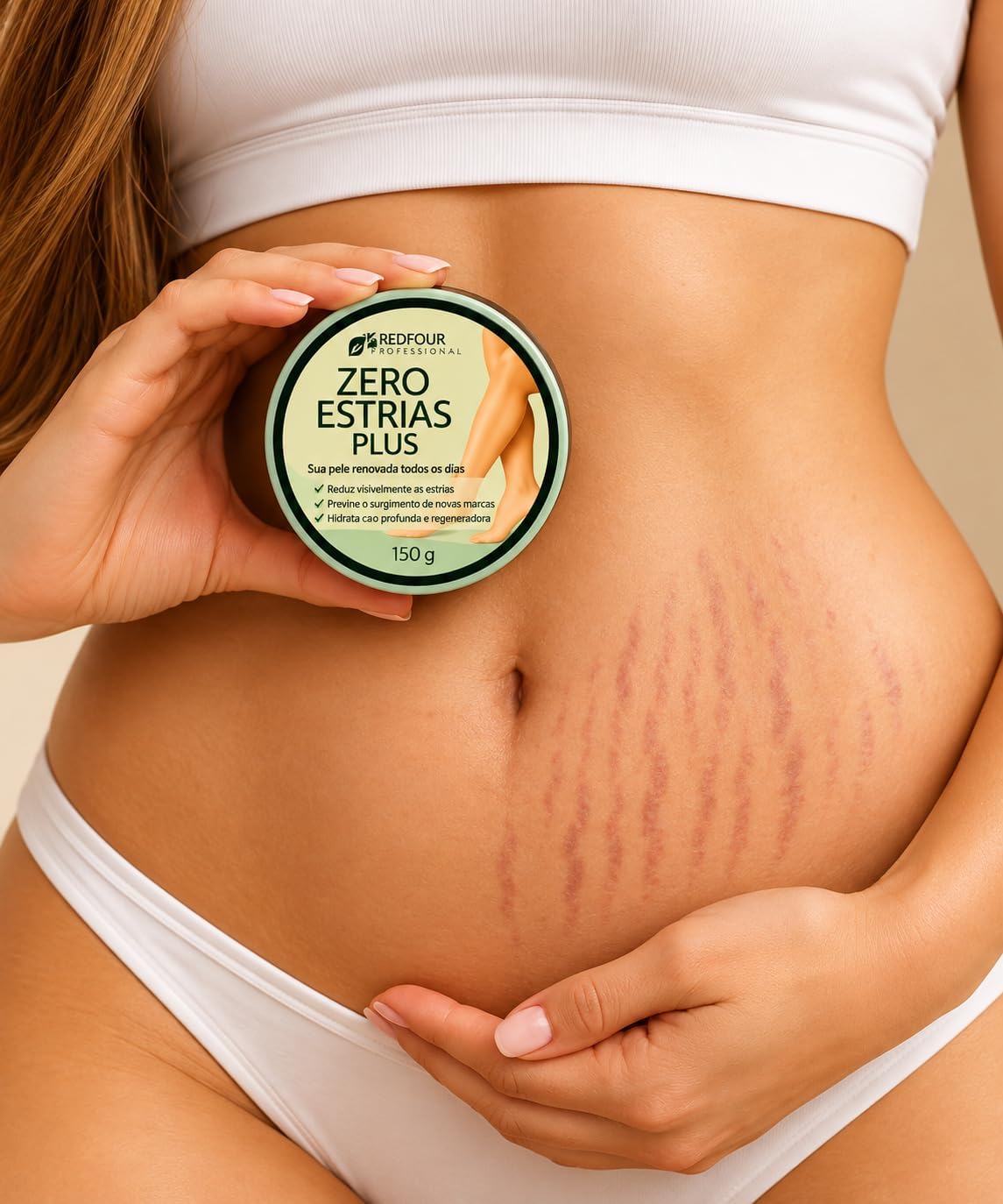 Creme Zero Estrias Plus RedFour Professional 150 g Hidratante Corporal para Massagem e Cuidados com a Aparência das Estrias, Todos os Tipos de Pele