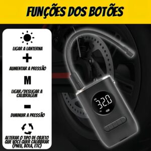 Compressor de Ar Portátil Digital Recarregável 150 PSI com Lanterna e Desligamento Automático para Pneus e Bolas IZEPOWER Compressor de Ar Portátil Digital Recarregável 150 PSI com Lanterna e Desligamento Automático para Pneus e Bolas IZEPOWER