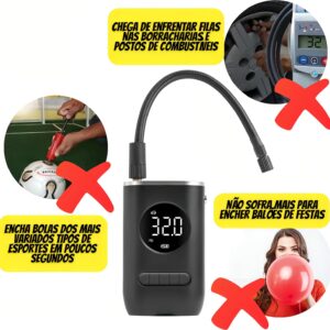 Compressor de Ar Portátil Digital Recarregável 150 PSI com Lanterna e Desligamento Automático para Pneus e Bolas IZEPOWER Compressor de Ar Portátil Digital Recarregável 150 PSI com Lanterna e Desligamento Automático para Pneus e Bolas IZEPOWER