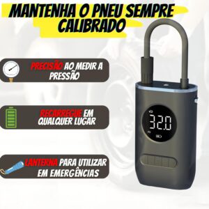 Compressor de Ar Portátil Digital Recarregável 150 PSI com Lanterna e Desligamento Automático para Pneus e Bolas IZEPOWER Compressor de Ar Portátil Digital Recarregável 150 PSI com Lanterna e Desligamento Automático para Pneus e Bolas IZEPOWER