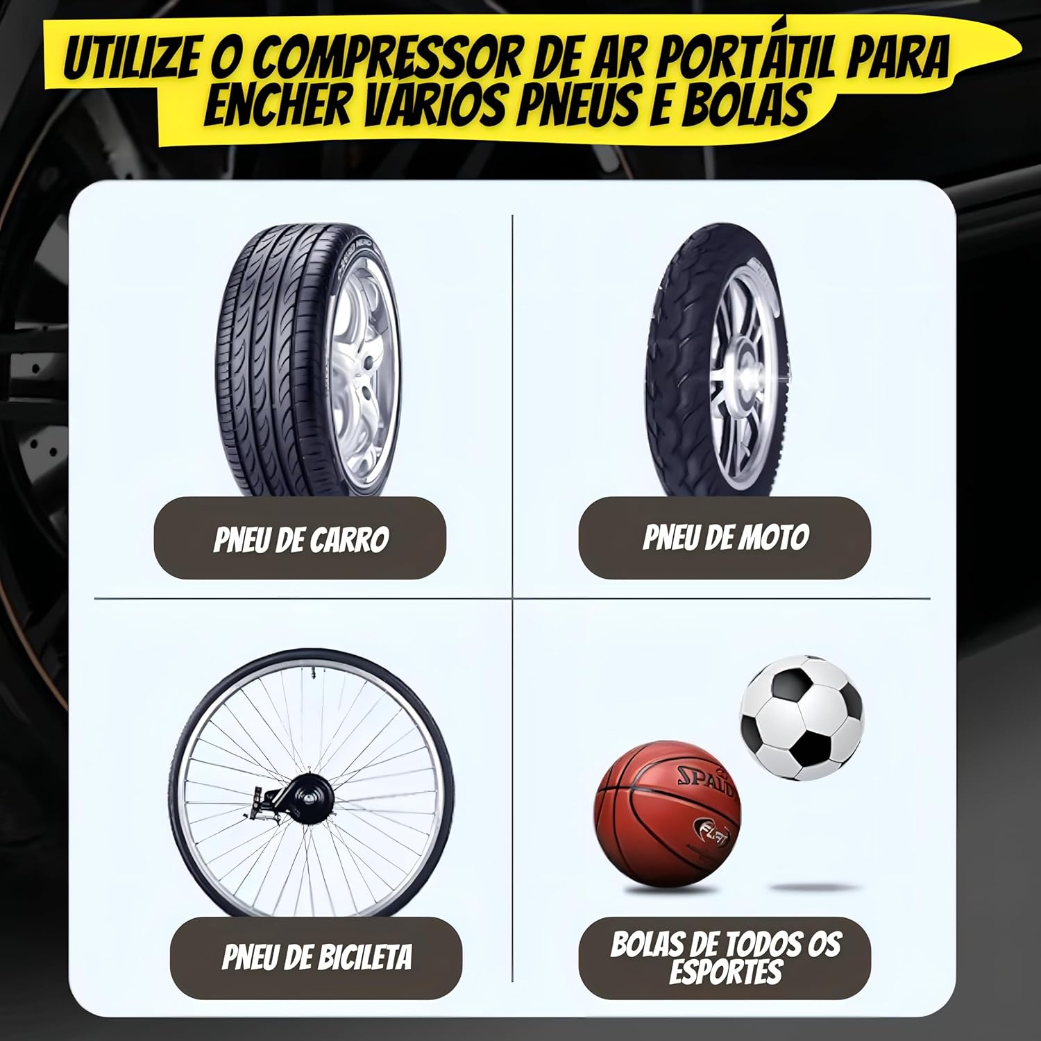 Compressor de Ar Portátil Digital Recarregável 150 PSI com Lanterna e Desligamento Automático para Pneus e Bolas IZEPOWER IZESHOP Lanterna integrada do compressor portátil IZEPOWER para uso em ambientes com pouca iluminação