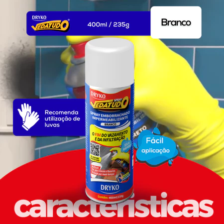 Dryko Spray Impermeabilizante Vedatudo Branco 400ml Borracha Líquida Antivazamento Secagem Rápida IZEPROTECT MAX IZESHOP Borracha líquida impermeabilizante Dryko Vedatudo para reparos em telhas, calhas e fissuras